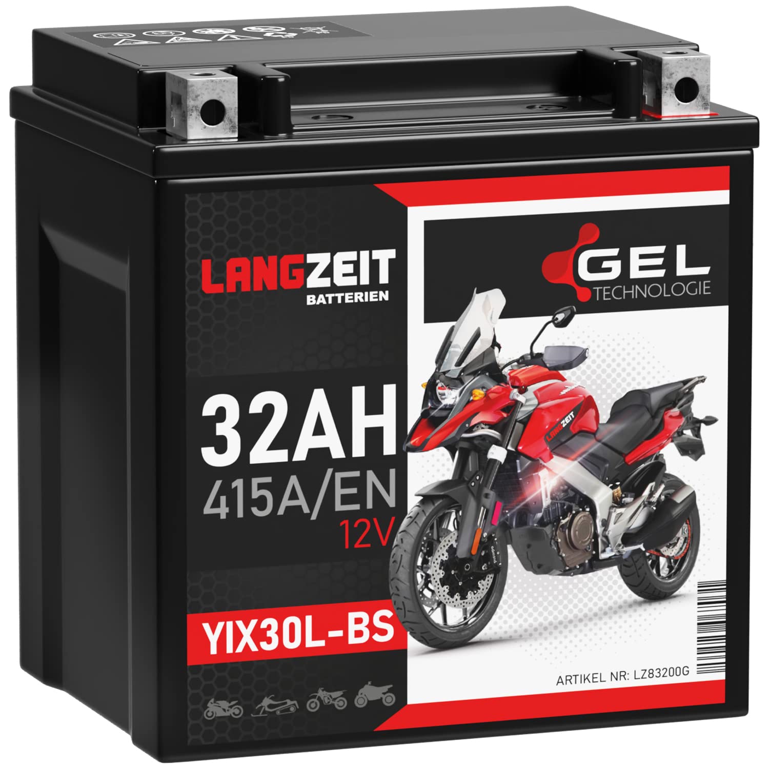 LANGZEIT YIX30L-BS batteria moto 32Ah 12V 83200 senza manutenzione 30Ah