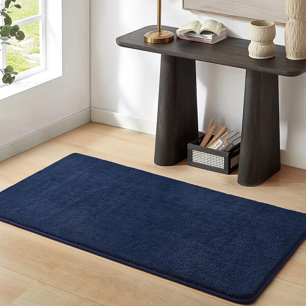 Aspire Homeware Small Rugs for Bedroom 100% Polyester Area Rugs Living Room Bedroom Fluffy 600 GSM Anti Slip 1cm Thick Low Pile Hallway Runner Carpet Non-Shedding Rug for Kids Room Navy, 60x120 cm