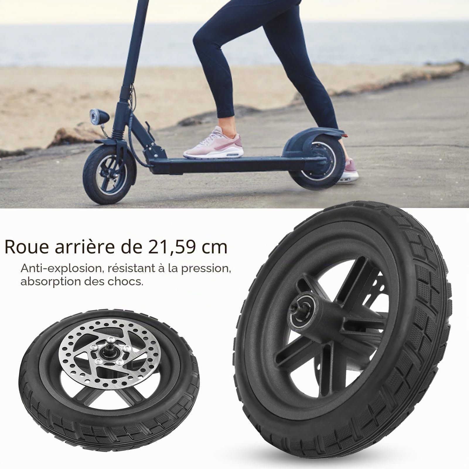 Akozon Roues de scooter électrique, roue arrière de 8,5 pouces pour Pro+pneus+frein à disque 120 mm Kit de remplacement Roue arrière de scooter électrique Anti-explosion +