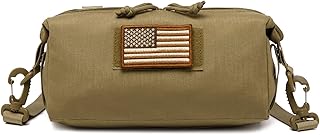 Tactical Increment Molle Pouch , Large Capacity Admin Utility Pouches , Horizontal Short Trips Bag , Multi-Purpose Sling Bag with Shoulder Strap and US Patch (Brown)