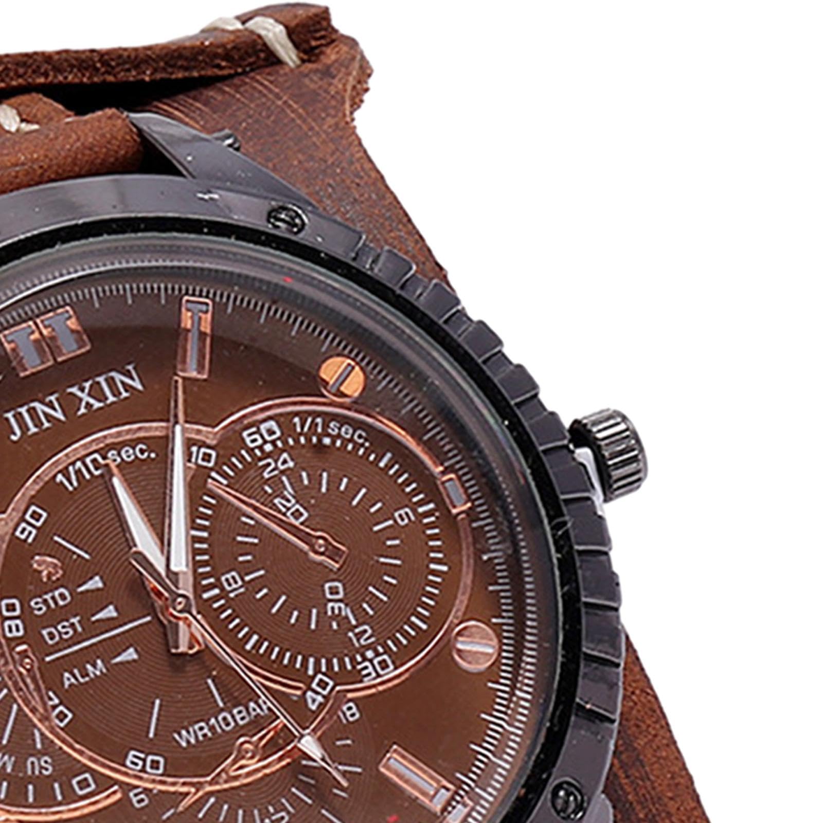 Orologio Da Uomo con Cinturino in Pelle, Bracciale Rotondo, Stile Retrò, Leggero, Ideale per Lavoro, Shopping, Compleanni, Spostamenti Quotidiani