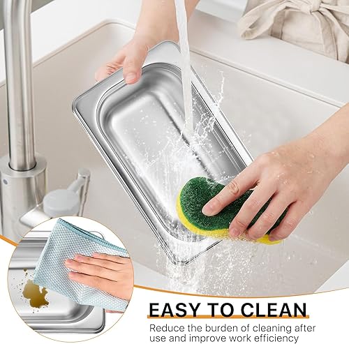 Miniatura 5 de Paquete de 4 bandejas de 19 de tamaño de 2 12 pulgadas de profundidad, sartén de vapor antiatascos de acero inoxidable 188 comercial NSF, sartén de