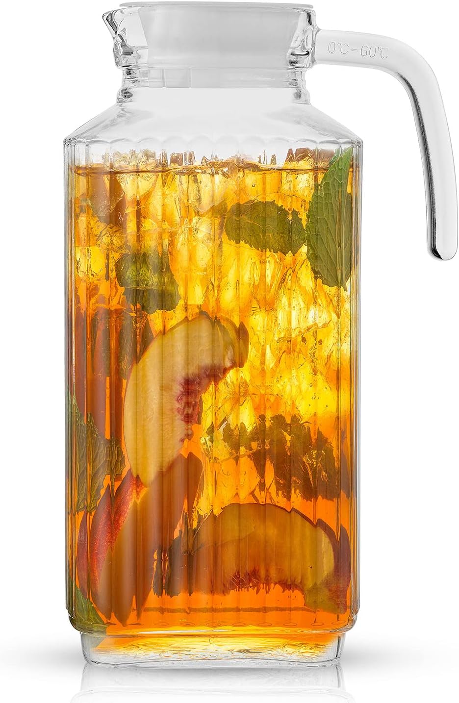 JoyJolt 60oz Glass Pitcher with Lid (2 Lids) Beverage Serveware and Storage Container for Hot