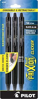 PILOT FriXion Clicker Erasable Pens, Fine Point 0.7 mm, Black Ink, 3-Pack | Erasable, refillable & retractable black pens for