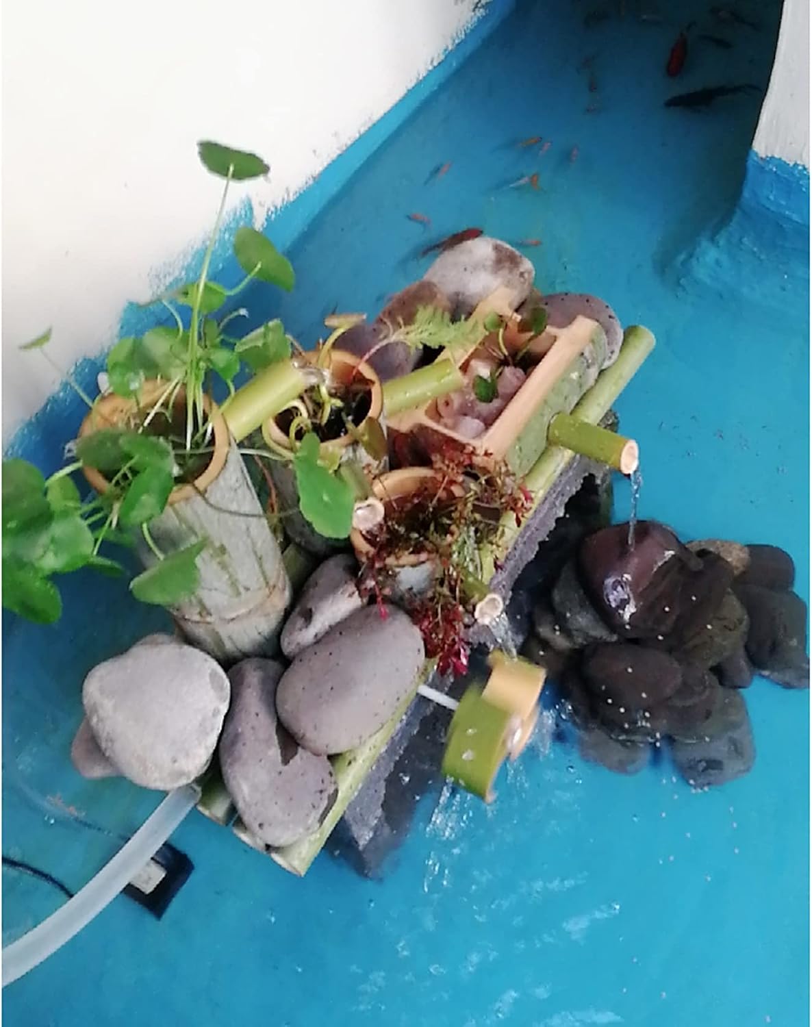 MINGZI Indoor/Outdoor Bamboo Frame Drip Car Flowing Water Landscape, Japanese Garden Water Decor, Zen Water Fountain Decoration,Fish Tank Pool Circulating Water Fountain,50CM