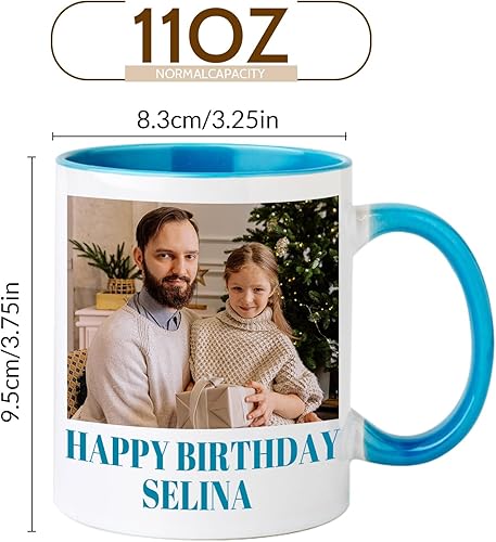 Miniatura 5 de Taza de café personalizada con nombre y logotipo de texto fotográfico, tazas personalizadas por ambos lados de 11 onzas, regalos personalizados para