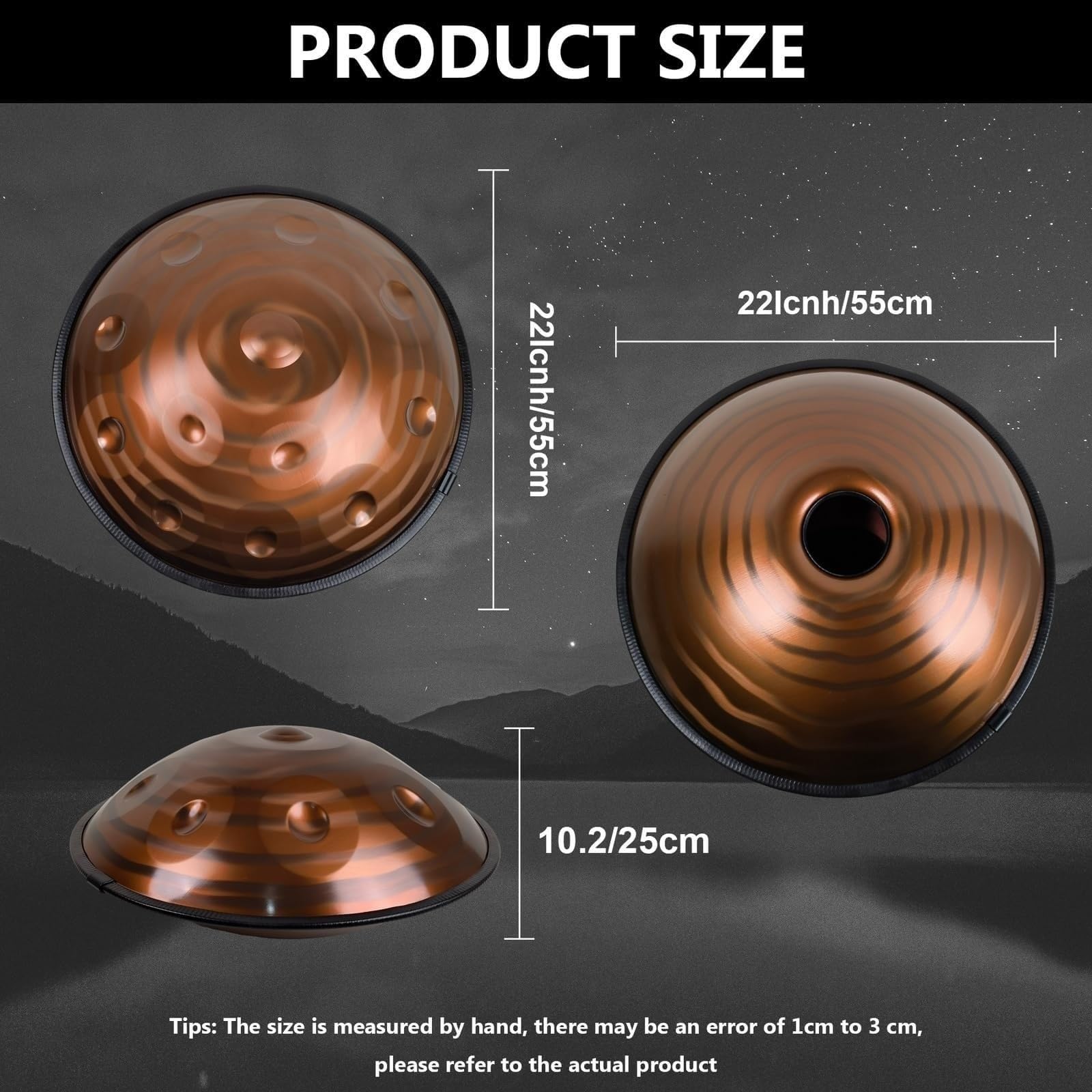 Handpan En Acier, Ensembles De Handpans 432Hz/440Hz En Ré Mineur, Instrument De Percussion Steel Hand Pan (9/10/12 Notes) Avec Sac De Rangement, Pour Enfants Et Adultes(B 440Hz,9Notes)