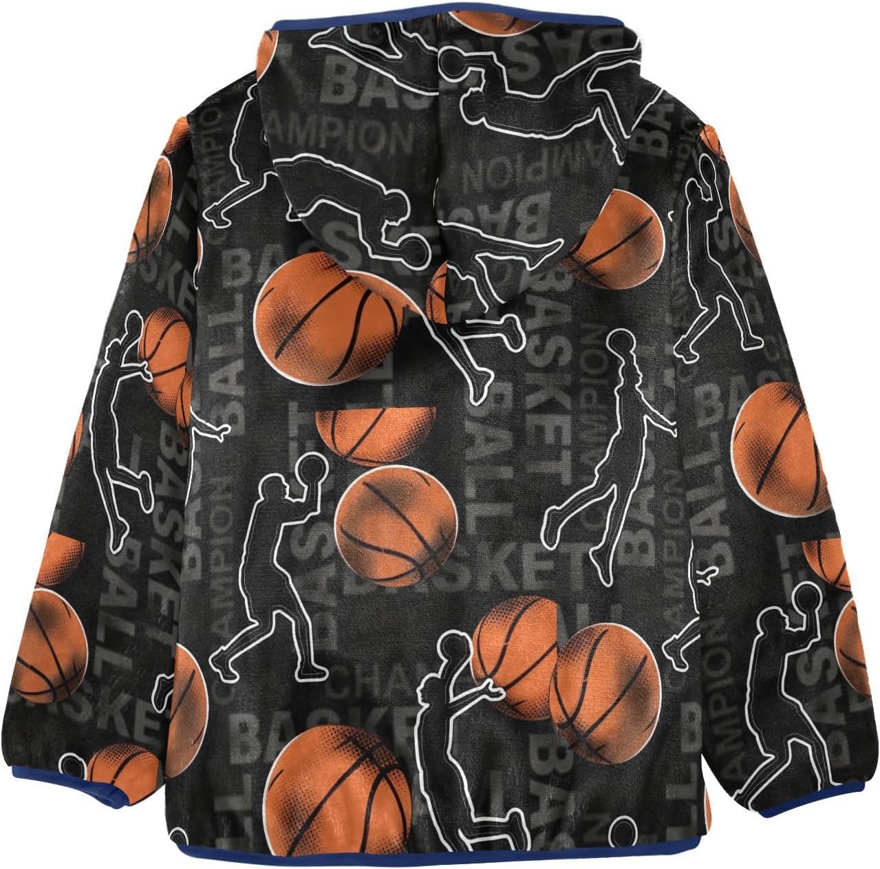 Basketball and Players Pattern Fleece Jacket Toddler Boy Children Coat Navy Blue Baby Boy Zipper Hoodie