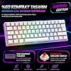 Gravion Kyra MK61 RGB Mekanik Gaming Oyuncu Klavyesi,%60 Kompakt, Bluetooth & 2.4G Kablosuz + Kablolu, Huano Red Switch, Türkçe Q,Beyaz