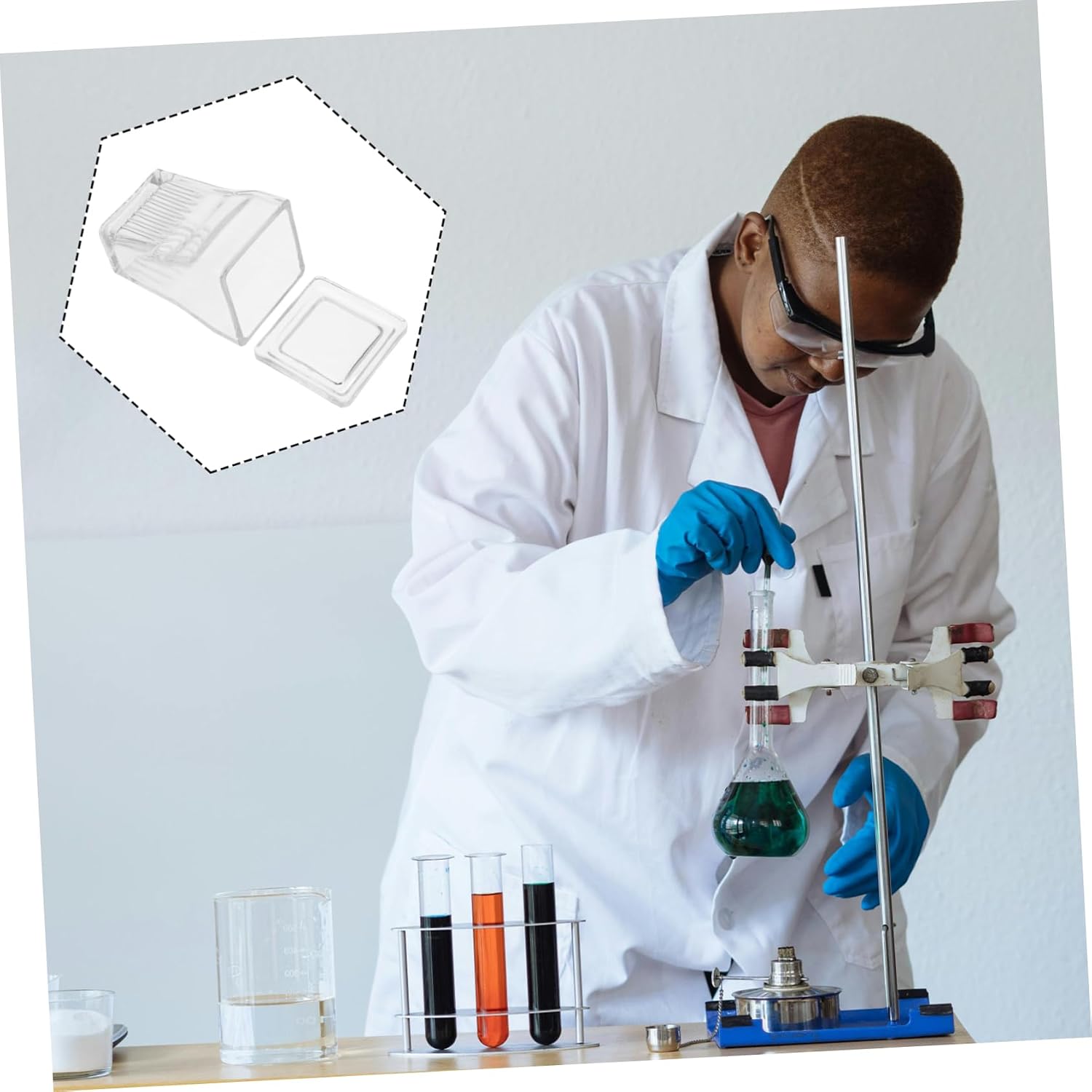 Cabilock Laboratory Glass Staining Container with Slide Holder Clear Staining Jar for Microscope Slide Preparation Glass for Lab Use Efficient and Easy to Clean