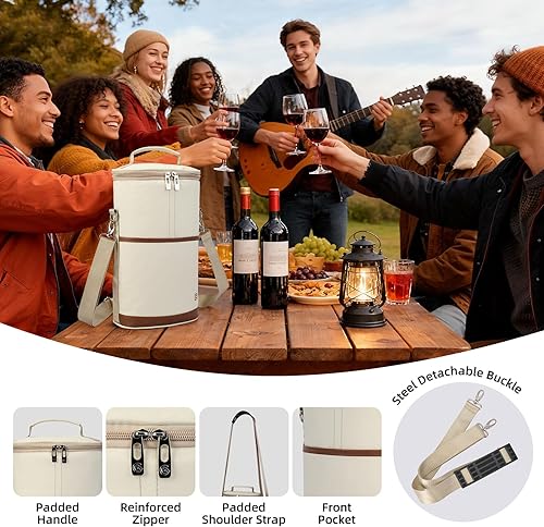 Miniatura 10 de ALLCAMP - Bolsa de vino con compartimento refrigerador, juego de picnic que lleva dos juegos de vajilla Negro