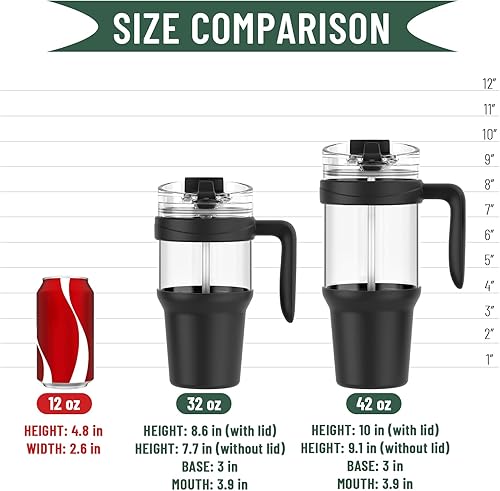 Miniatura 8 de Tronco Vaso de vidrio de 40 onzas con asa, popote abatible a prueba de fugas, vaso de vidrio reutilizable con popote y tapa, taza de café helado con