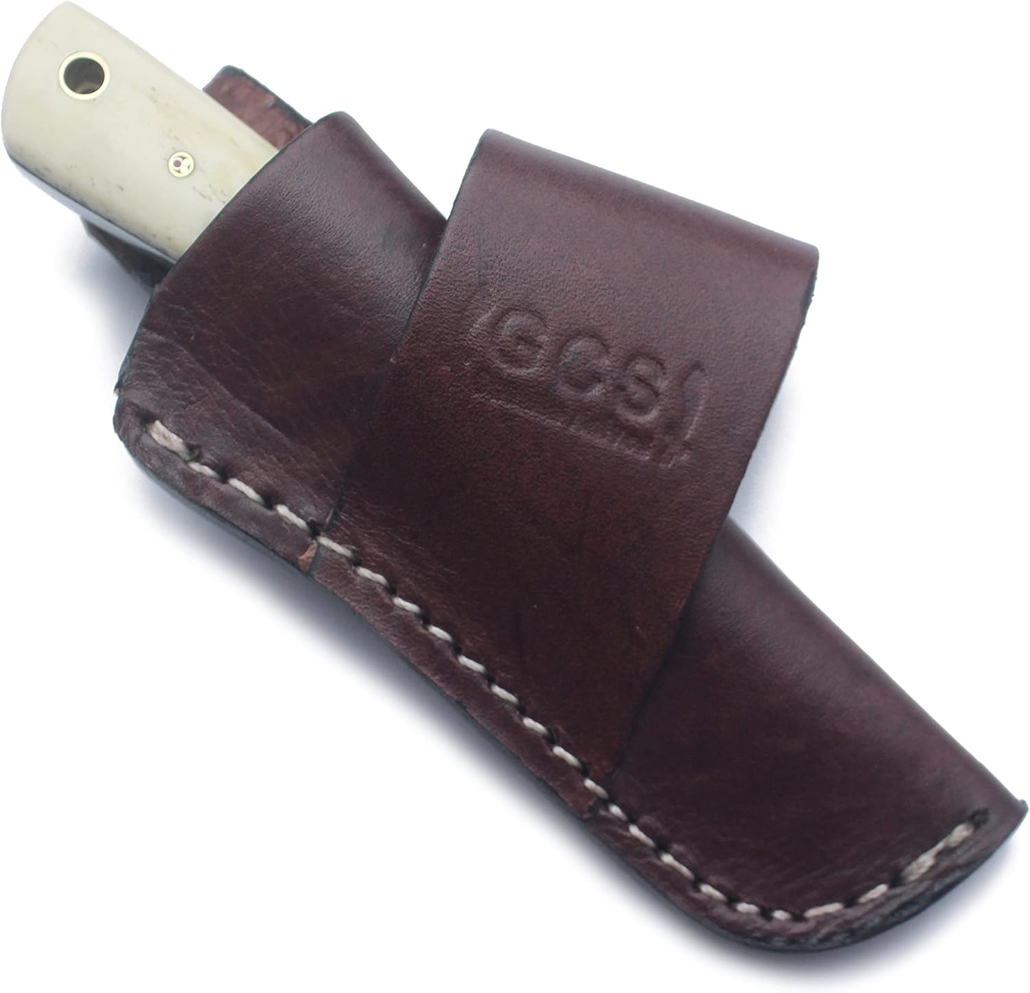 GCS Handmade D2 Tool Steel Custom Survival Hunting Skinning Camping Knife with Brown Leather Right Hand Front Cross Draw Fixed Blade Knife Sheath GCS264 (Bone Handle)