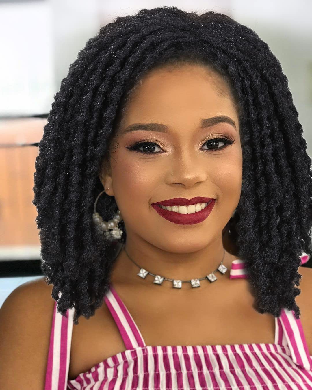 WIGER Short Dreadlock Wigs for Black Women Black Faux Locs Bob Wig Rolls Twist Hair Synthetic Afro Curly Short Locs Wig 8 Inch Crochet Hair for Daily Right Part 1B