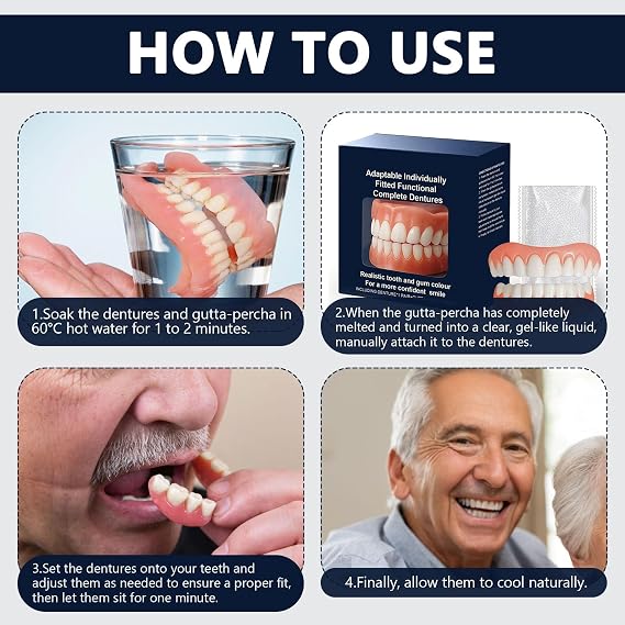Functional Dentures,Soft Adjustable Silicone Dentures Teeth Top and Bottom,Natural-Looking Comfortable Fit for No Teeth Women & Men