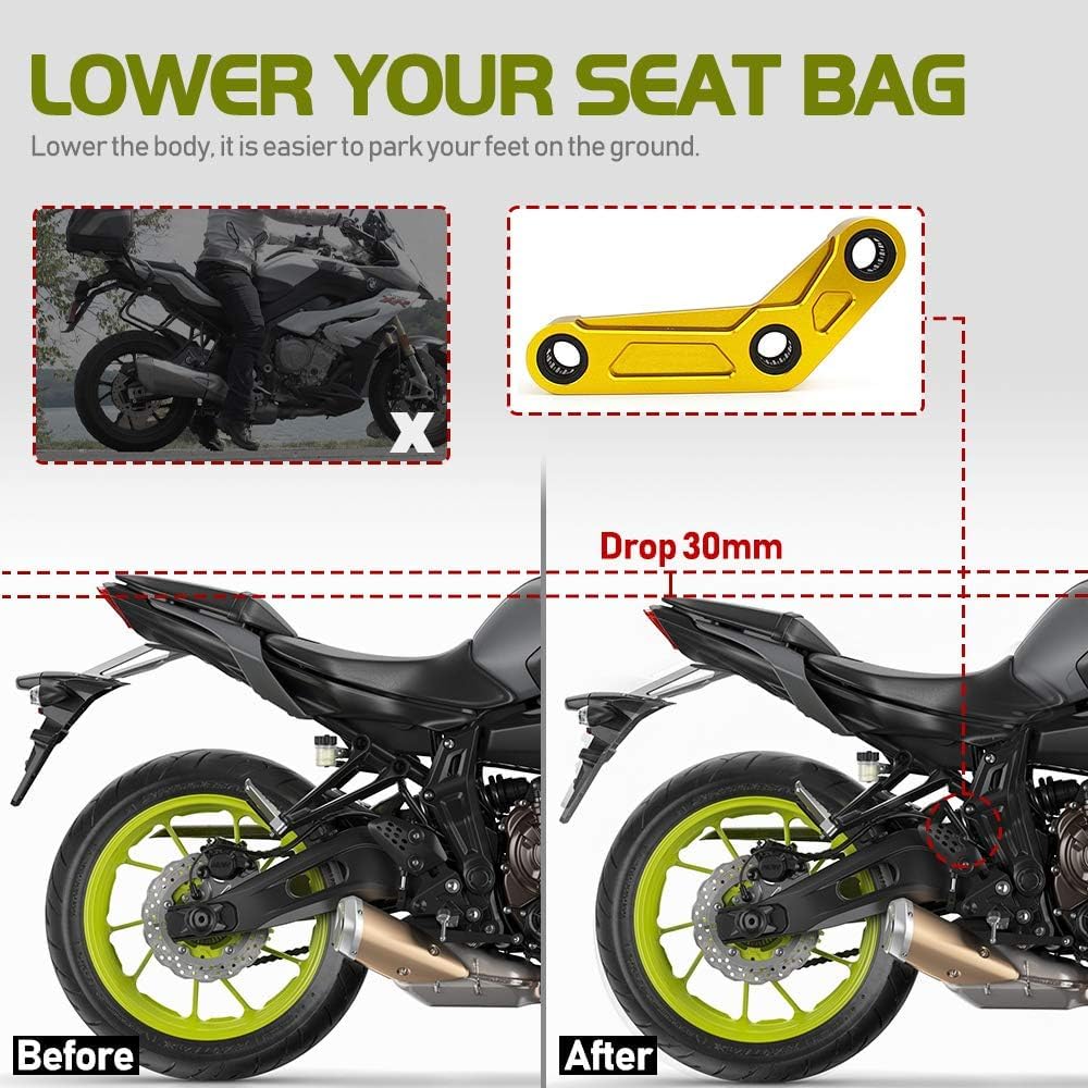 Kit di Vollegamento Abbassamento Sospensione Posteriore 30mm per MT07 FZ07 MT 07 FZ 07 MT-07 FZ-07 2014-2021 Accessori Moto Kit di Collegamento CNC (Nero)