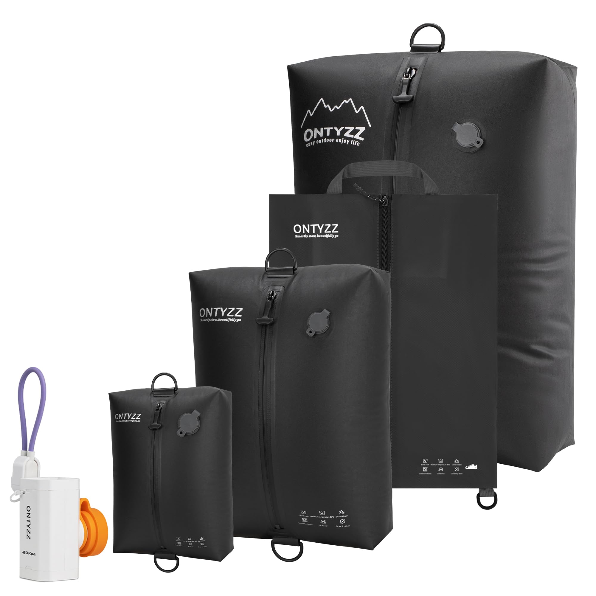 Suitcase Organiser Compression Packing Cube Set of 4 Reusable TPU Vacuum Bags with IPX8 Waterproof Zipper Vacuum Bags for Clothes Underwear Socks Shoes