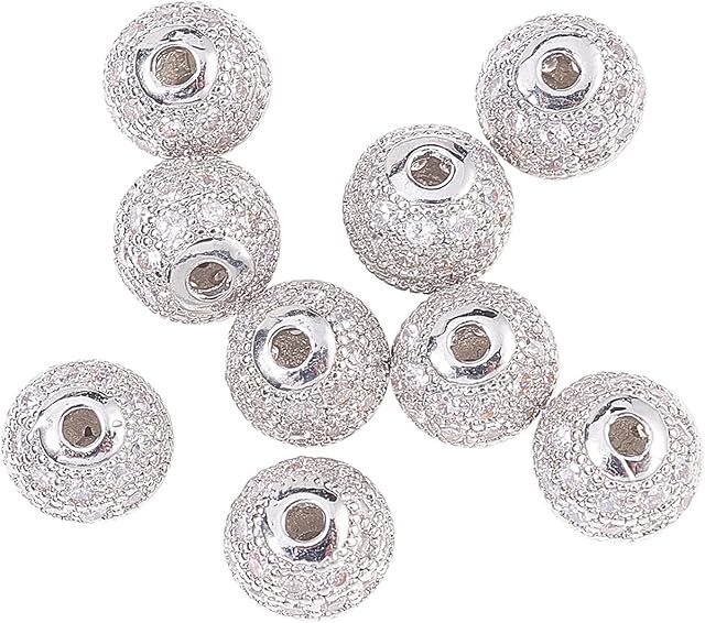 Airssory 10 Pcs Cubic Zirconia Clear Crystal CZ Stones Pave Micro Setting Disco Ball Spacer Beads Round Charms Beads for Jewellery Making - 8mm