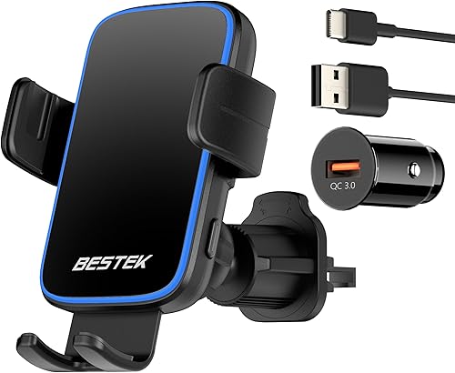 BESTEK - Cargador inalámbrico para automóvil, 15 W, carga rápida, soporte de teléfono para automóvil con cargador de automóvil QC3.0, soporte de