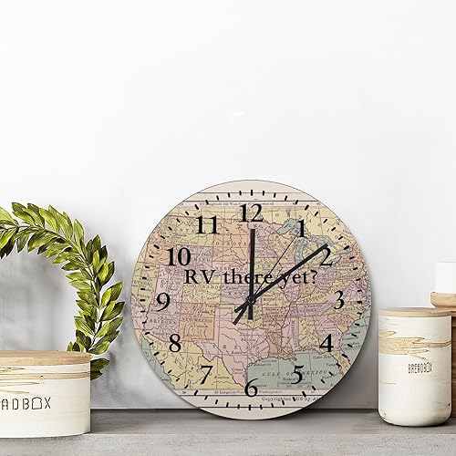 Miniatura 2 de ArogGeld Reloj de pared pintado con mapa, reloj de pared de madera grande, funciona con pilas, 15 pulgadas, silencioso, sin tictac, reloj colgante