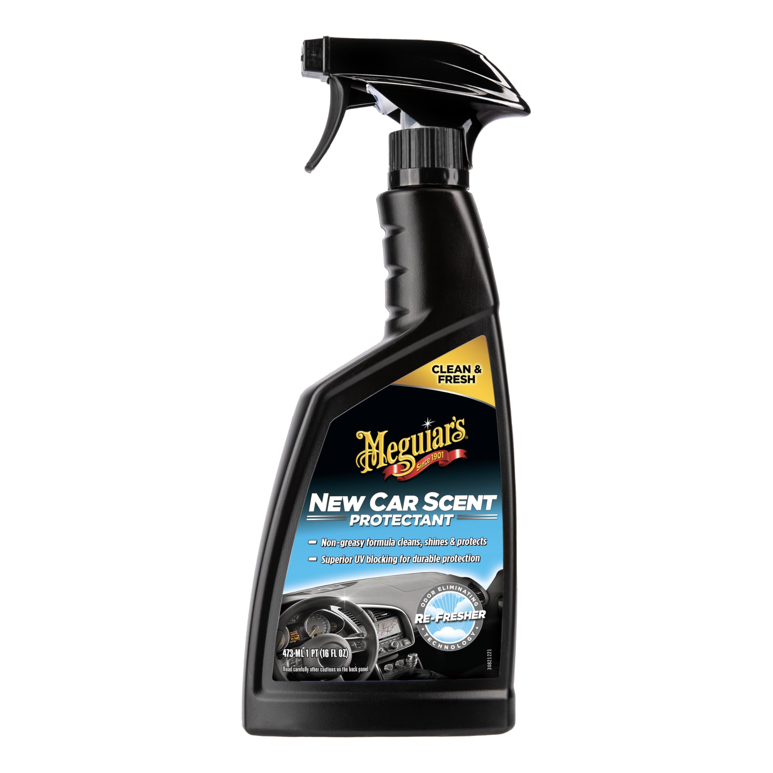 Meguiar's New Car Scent Protectant Spray - Car Interior Cleaner for Vinyl, Rubber and Plastic, Contains UV Protection and Leaves a Rich, Satin Shine with a Pleasant New Car Smell, 16 Oz