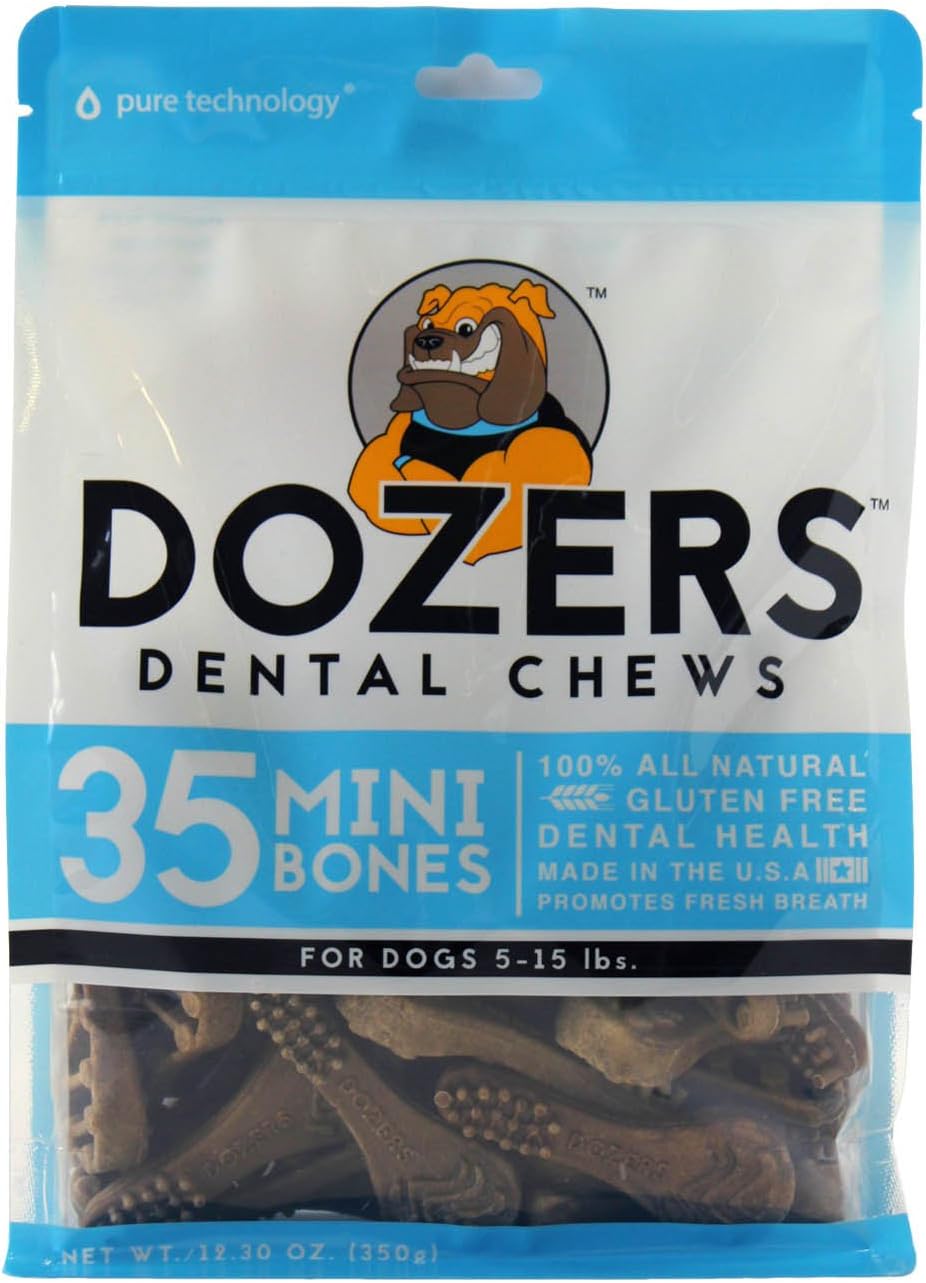 Dozers Dental Dog Chews - 100% All Natural Ingredients - Gluten Free Dental Healthy Delicious Dog Treat - Promotes Fresh Breath (Brush Mini, 1 Bag)