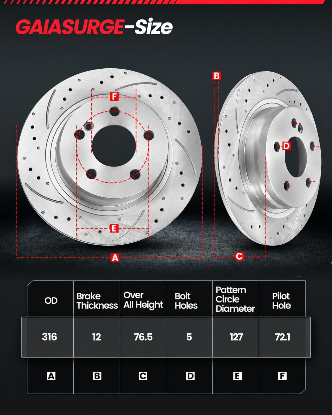 Rear Brake Kit, Drilled & Slotted Brake Rotors and Pads Compatible with 2007-2017 Jeep Wrangler, 2018 JK, 316mm(12.4in) Brake Disc