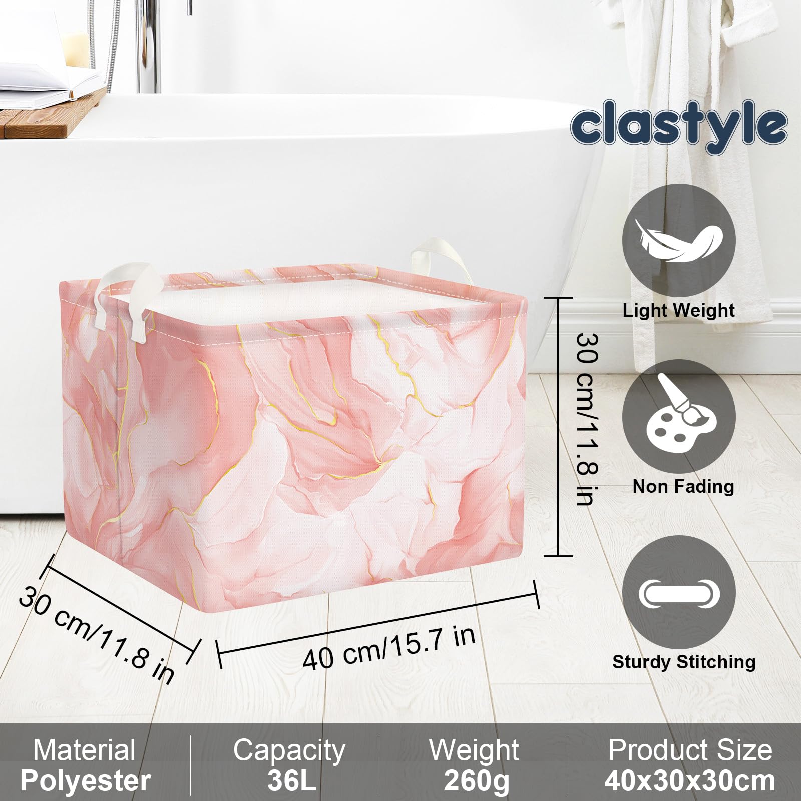 Clastyle Ceste Biancheria Donna Marmo Cestino Giocattoli Vestiti Impermeabile per Ragazza Cestino Portaoggetti per Bagno Cameretta Bucato, Rosa, 40x30x30 cm