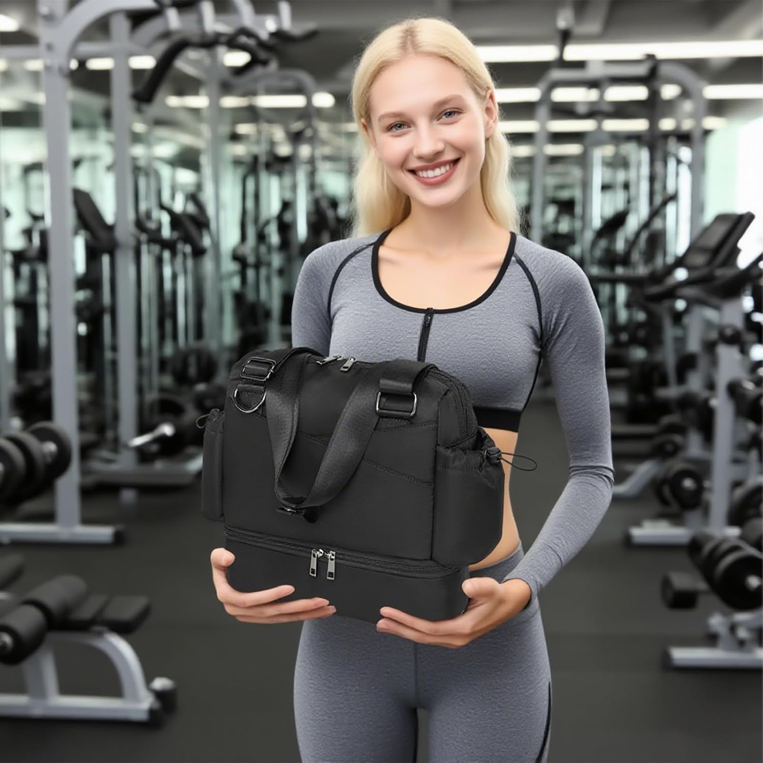 Small Gym Bag for Women,Mini Gym Duffle Bag with Independent Compartment Lightweight Gym Tote Bag Sport Duffle Bag for Travel Workout Dance Yoga-Black - Image 6