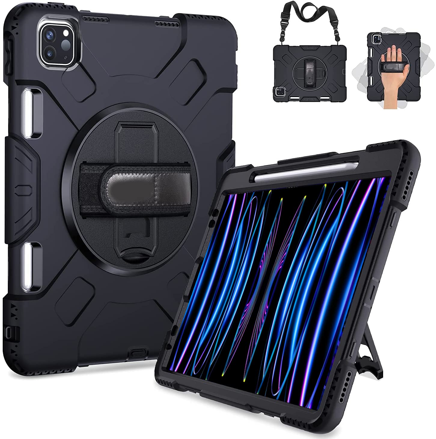 ProElite Rugged 3 Layer Armor case Cover for iPad Pro 11 inch 2022/2021 4th/3rd Gen with Pencil Holder, Shoulder Strap and Kickstand, Black (B0989JG9KK) Amazon Price History, Amazon Price Tracker