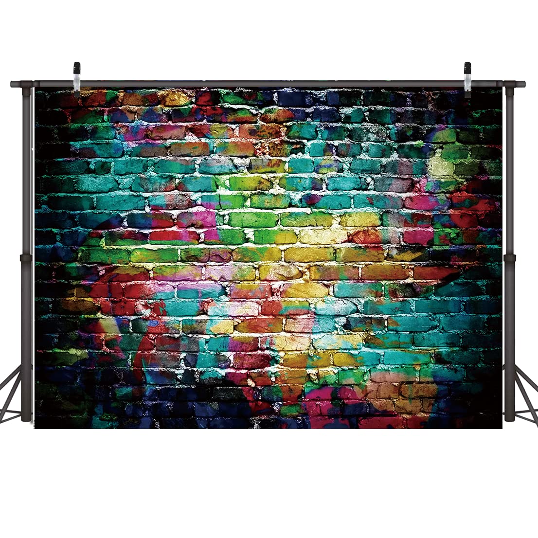 Dudaacvt Graffiti Photography Backdrop, 10x8 ft Colorful Brick Wall Vintage Cement Floor Backdrop for Studio Props Photo Background Q001