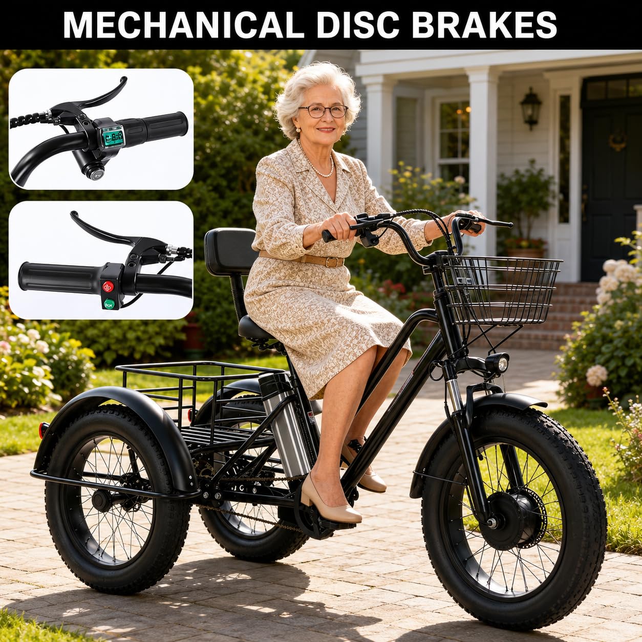 Vélo Cargo Électrique, Tricycle électrique 3 Roues pour Adultes, Pneus Larges 20'', Batterie Amovible 48V/12Ah, Autonomie 35Km, Charge Maximale 200Kg