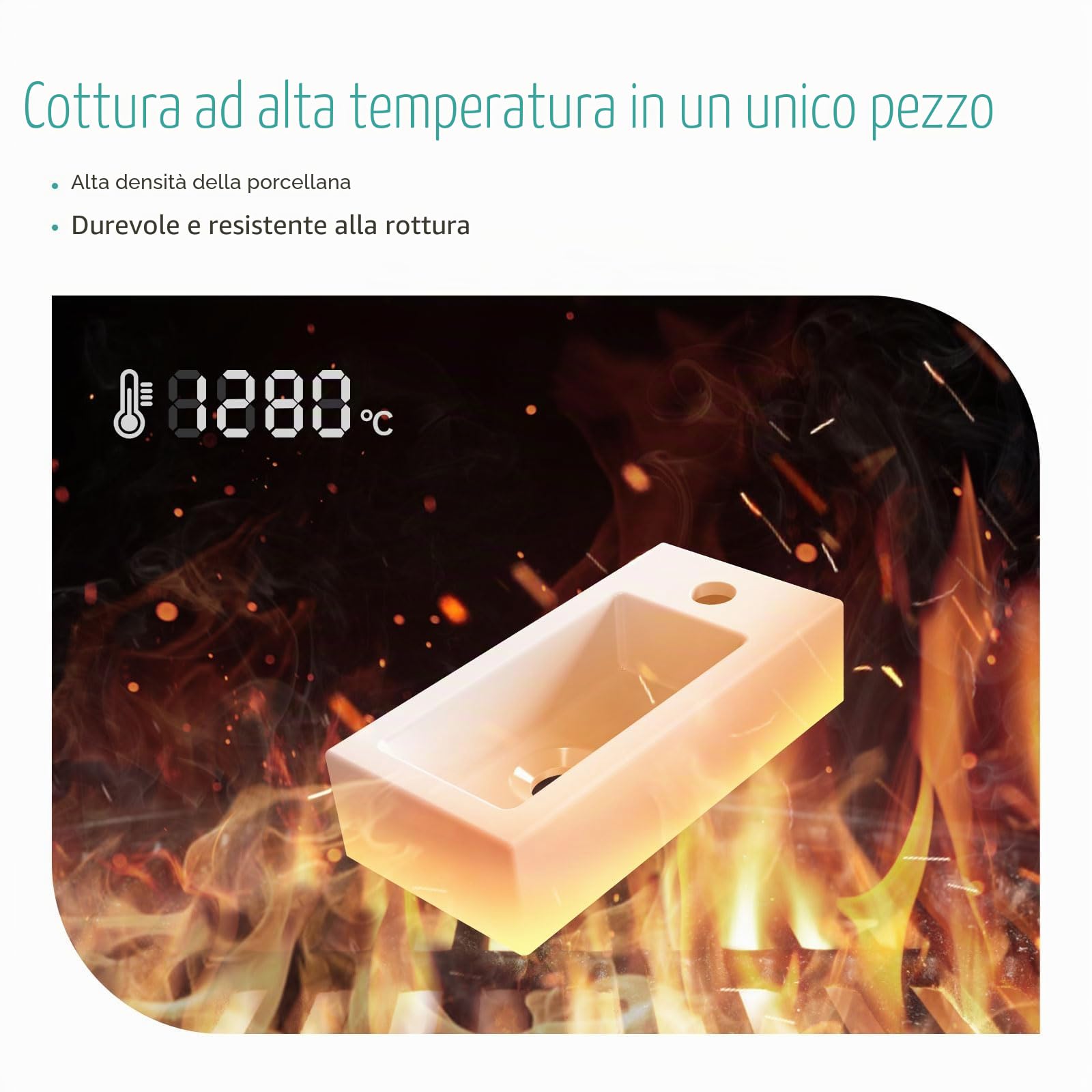 EMKE Lavandino – Mini lavabo sospeso per bagno & WC ospiti – 40 × 20 × 10 cm – Lavabo in ceramica di alta qualità – rettangolare rubinetto foro destro – bianco