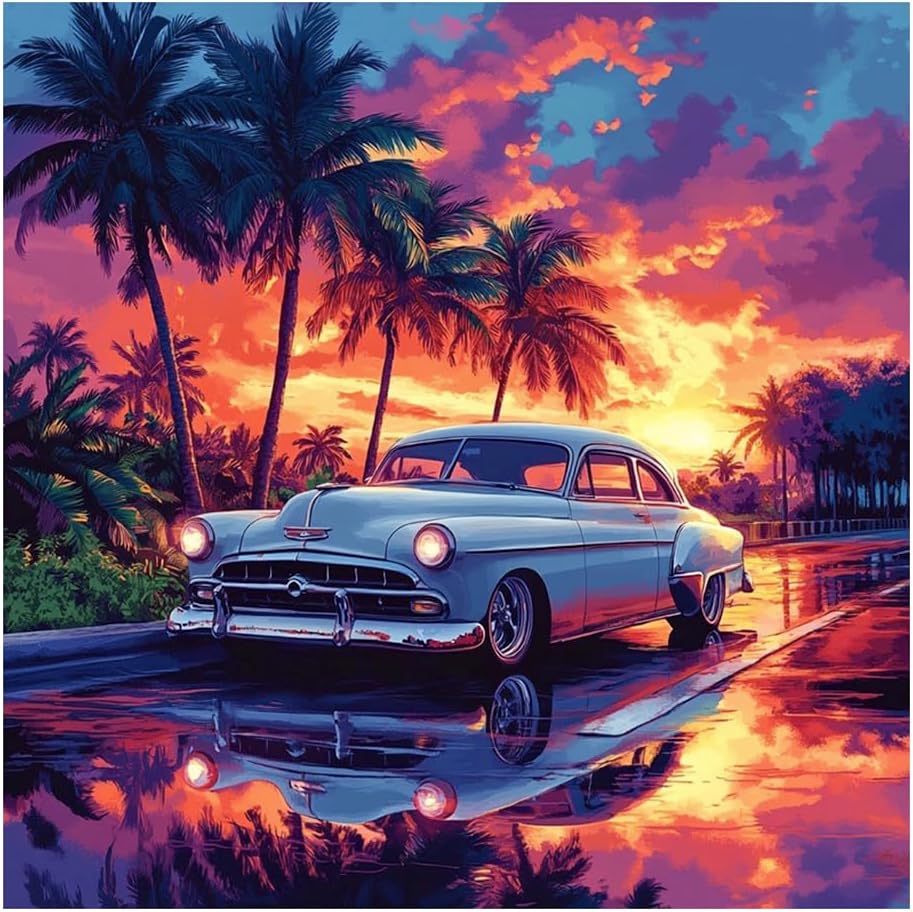 FHBUBPUP Diamond Painting Kits for Adults, Car Diamond Art Kits for Beginners, 5D DIY Full Drill Landscape Gem Art, Paint with Diamond Beads Craft Home Wall Decor 12x12 inch