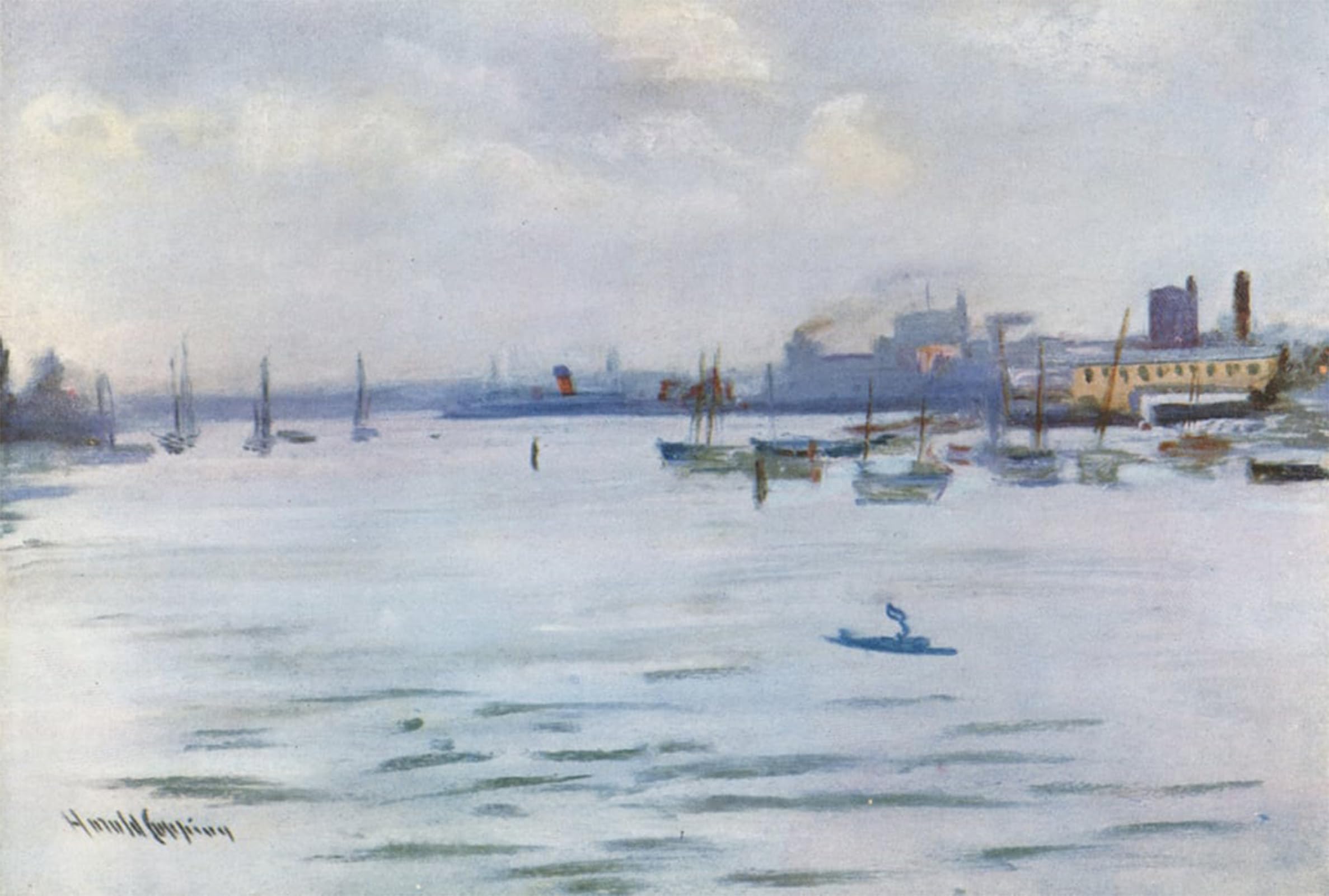 SERENDIPITP Vintage Picture Print on Canvas Wall Art Poster Vancouver From the Harbour by Harold Copping Artwork Print Poster for Wall Decor 60x90cm