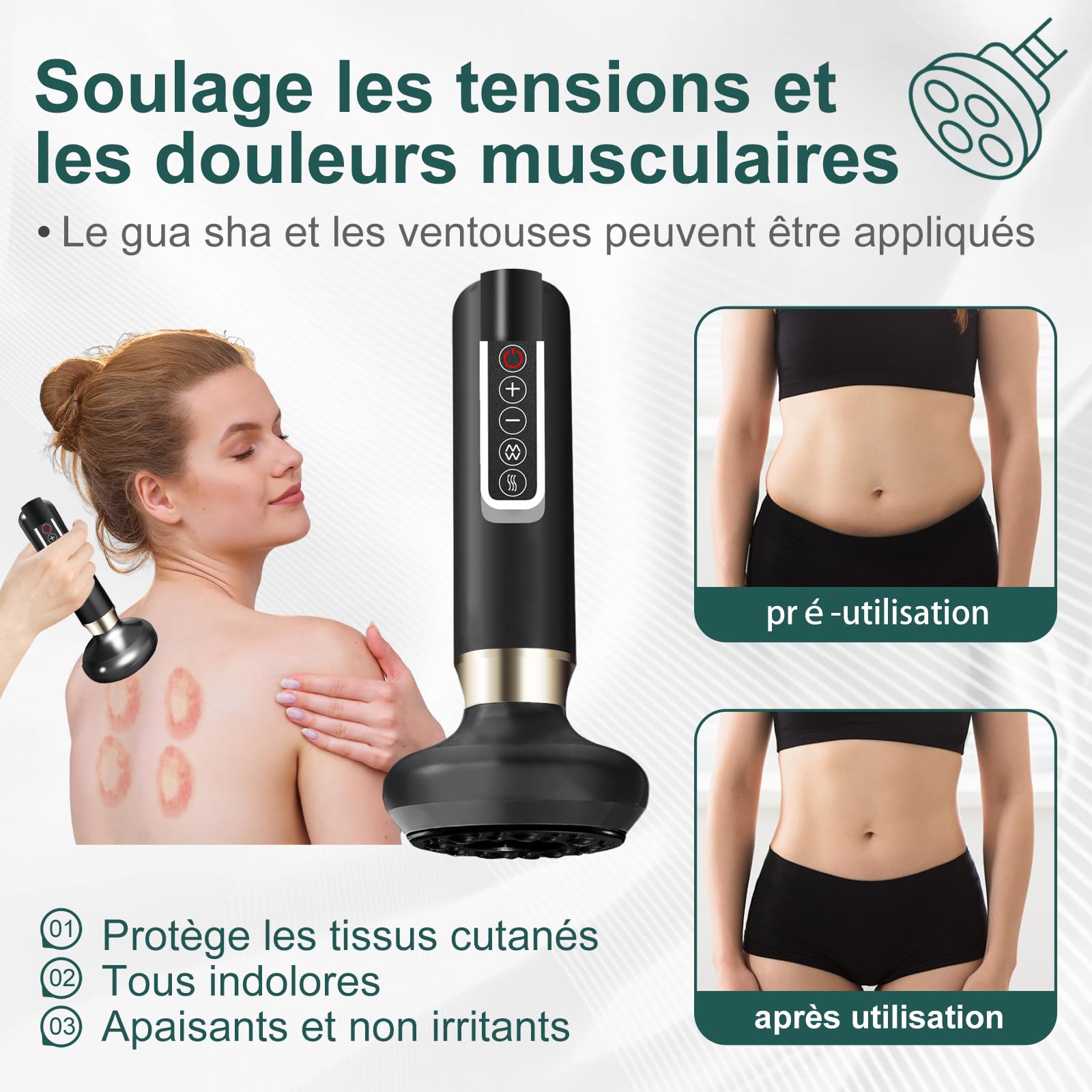 Masseur Anti Cellulite 12 Niveaux Appareil de Gua Sha à Usage Domestique Anti Cellulite Puissant Appareil Masseur Ventouse Electrique Anti Cellulité Sculpture (Gris)