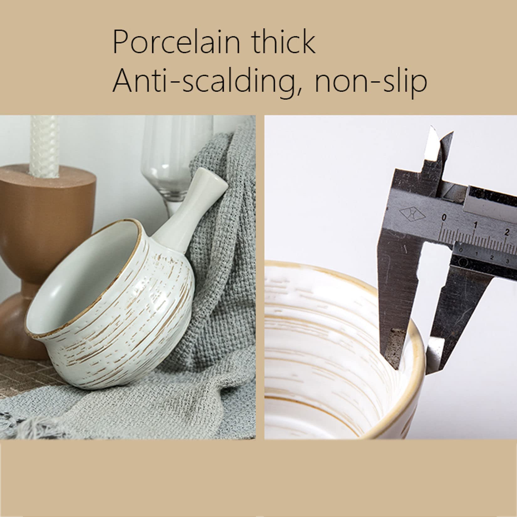 Tazón de sopa, tazón de arroz, Taza de porcelana for sopa de cebolla con asa, cuencos anchos de cerámica for sopa, taza grande de desayuno de cereales y avena for dormitorio, oficina, hogar, blanco-B