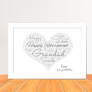Personalised Happy Retirement Heart Print - Retirement Gift, Custom Name Word Art Print Gift A5, A4, A3 Prints & Framed