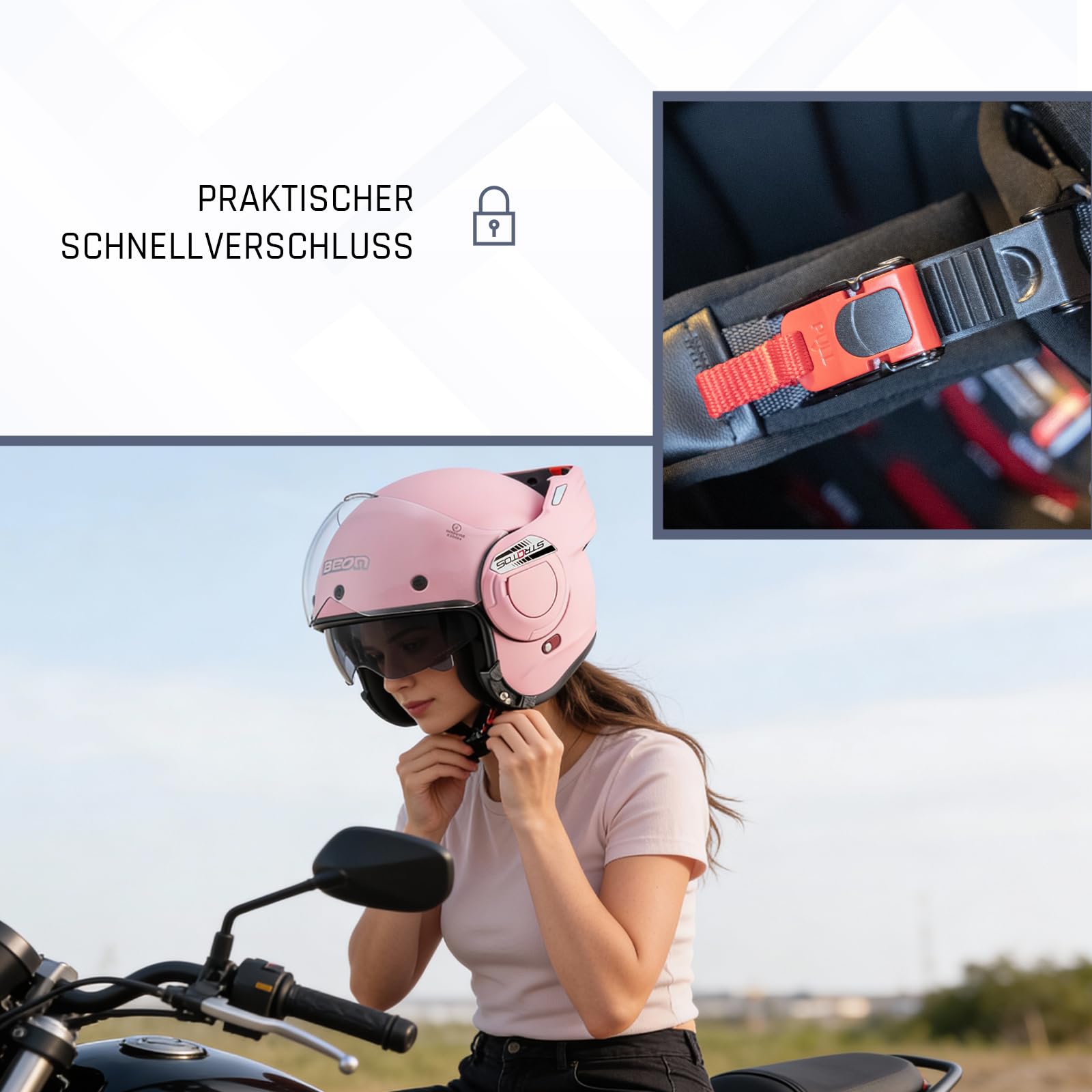 BEON Stratos Motorradhelm - Systemhelm Klapphelme mit Visier und Sonnenblende - Rollerhelm Sonnenblende - Motorrad Helm Damen & Herren - Integralhelm 180° Klappbar - Anti-Kratz-Visier - S