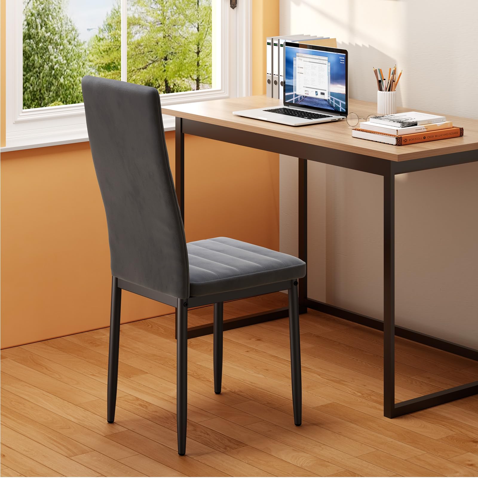 Bealife Esszimmerstühle 4er Set Esszimmerstühle für Küche Esszimmer Samt Sitz gepolsterte Stühle Modern (Dunkelgrau – Bild 7