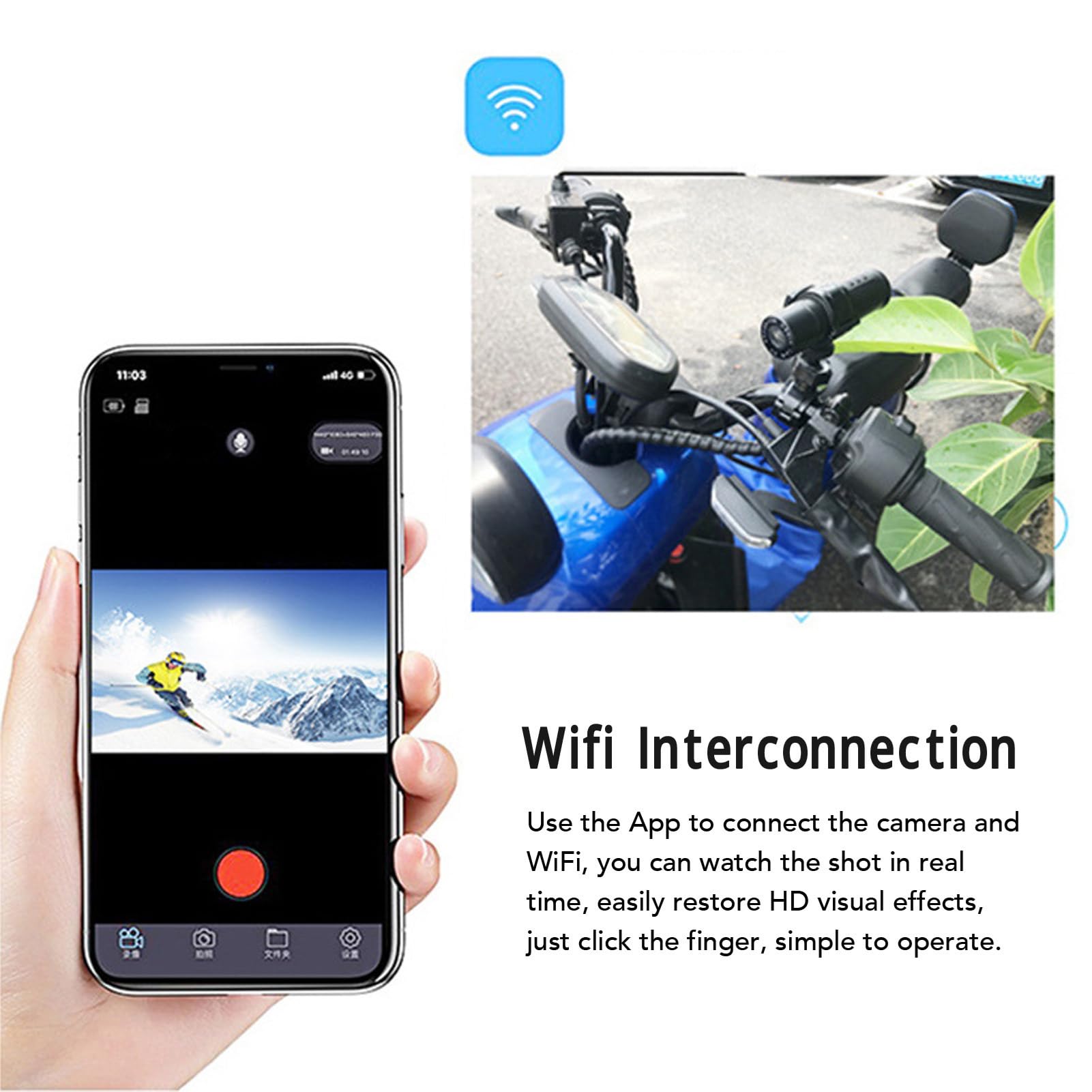 Dash Cam per Moto, Dash Cam per Moto 1080P Anteriore e Posteriore, Mini Telecamera Sportiva per Esterni Grandangolare da 120 Gradi per Motocicletta