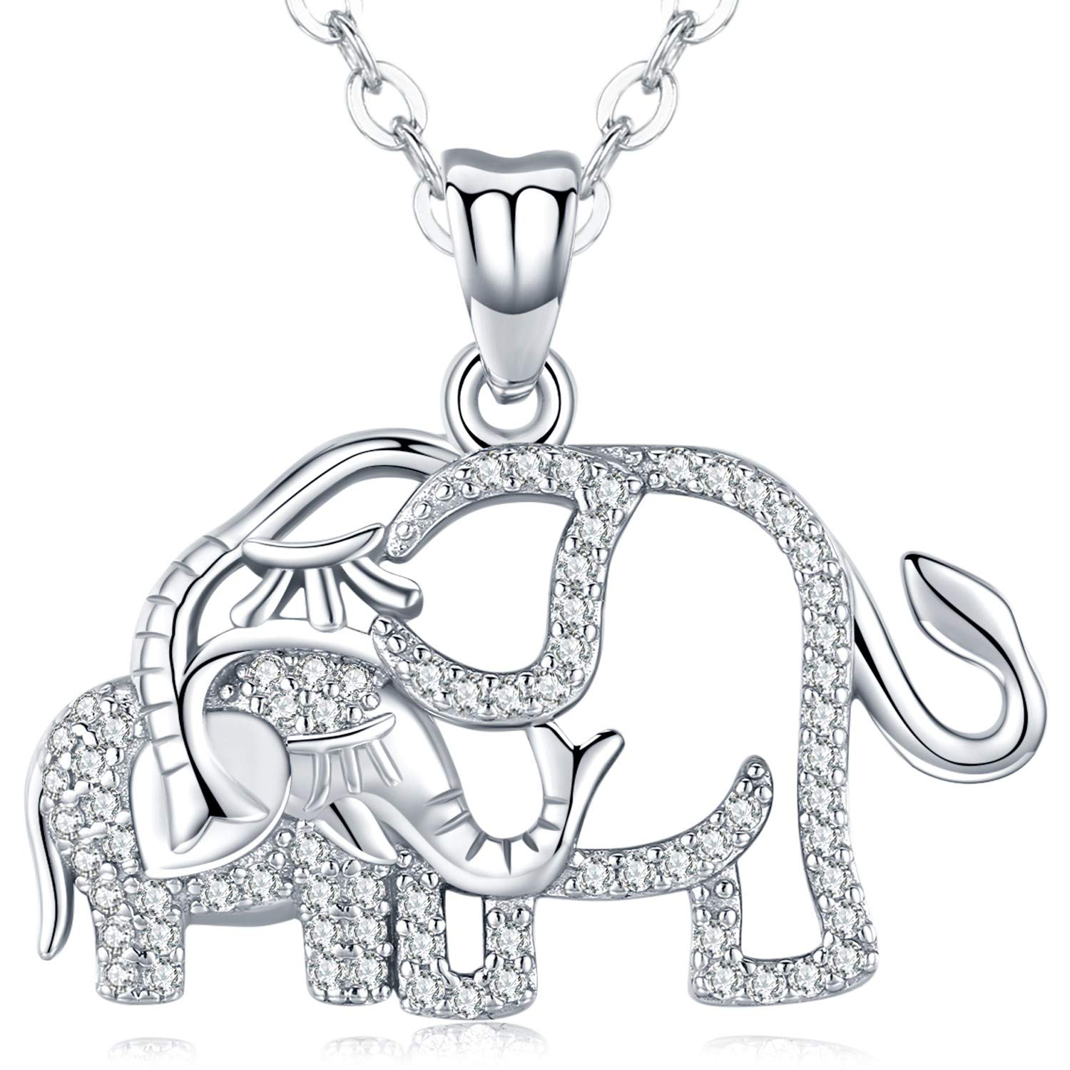 Aniu Elephant Pendant 925 Sterling Silver Necklace with Cubic Zirconia for Women and Grils, Jewelry with Gift Box