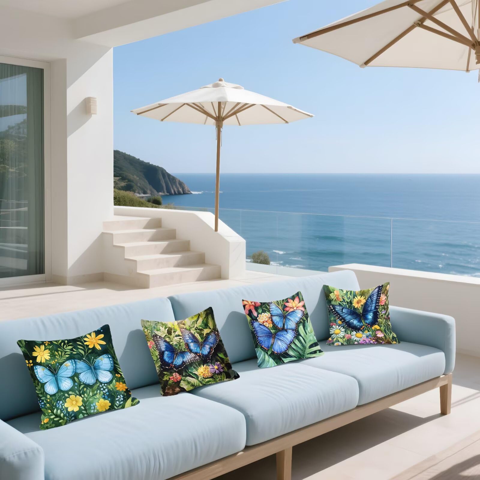 Cojines Sofa Fundas Cojines 50x50cm SúPer Suave Cojin Azul marino Mariposa Juego de 4, Fundas Almohada Impermeable Exterior, Interior Y Exterior Cojin Decorativos, Para SalóN Regalos NavideñOs P-183