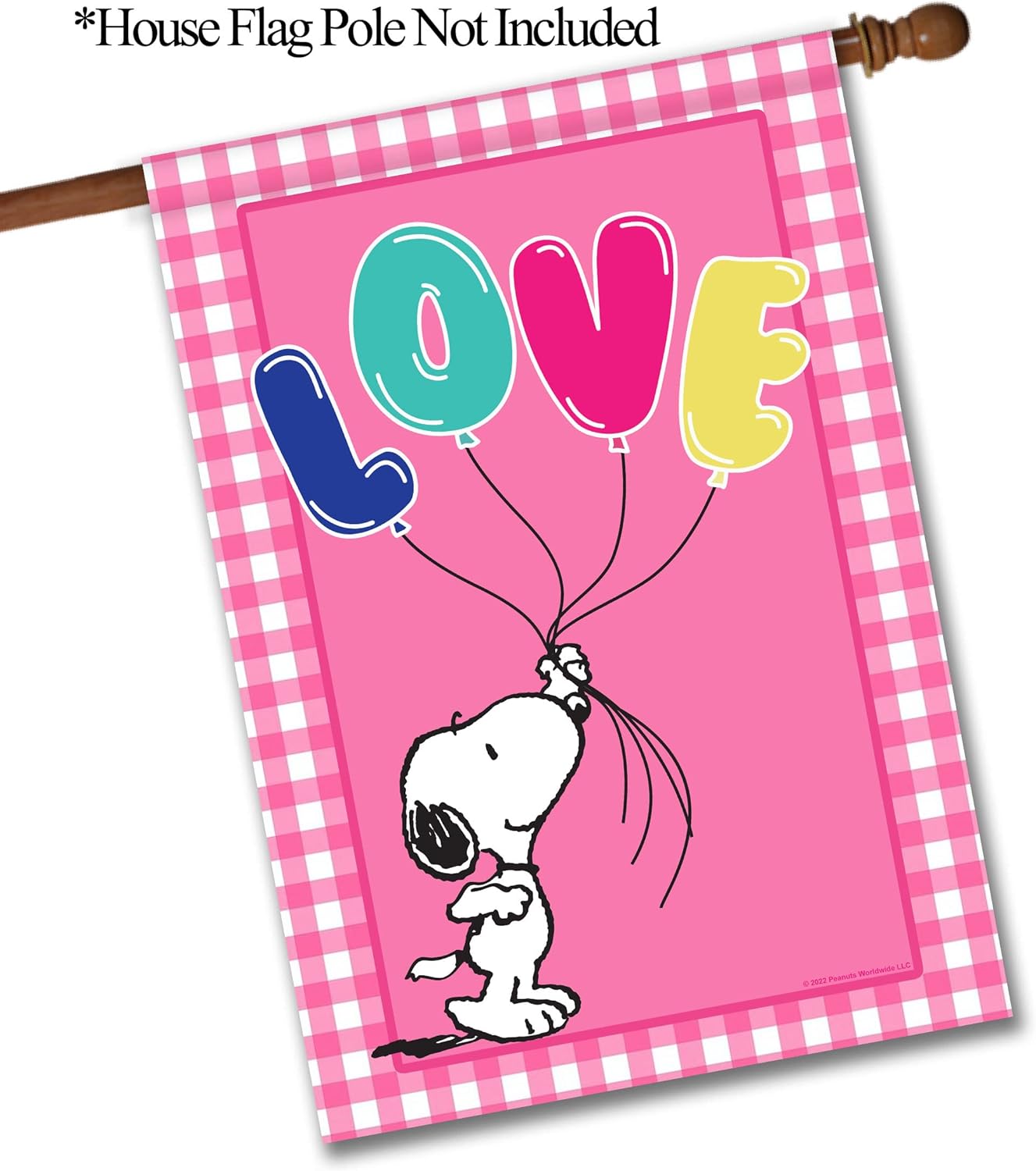 Flagology PEANUTS Love Balloons Snoopy House Flag, Valentine's Day, 28" x 40", Pink
