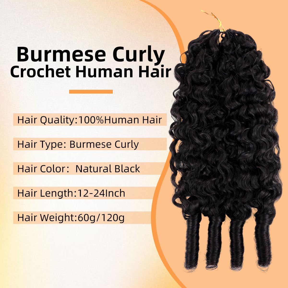 MsSunlight Burmese Curly Crochet Human Hair 15A Human Crochet Hair 18 Inch 60g 45 Strands Pre-Separated Feather Crochet Human Hair Burmese Curly Miracle Knots Crochet Hair for Black Women