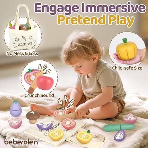 Miniatura 5 de Juegos de comida de madera para niños, cocina, niños pequeños de 3, 4, 5 años, juguetes de simulación, juguetes de juguete, comida de madera, regalo