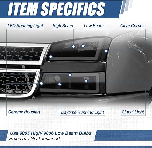 Miniatura 2 de Auto Dynasty 4 lámparas LED DRL para faros delanteros compatibles con Chevy Silverado Avalanche 1500 2500 3500 03-07, lado del conductor y del