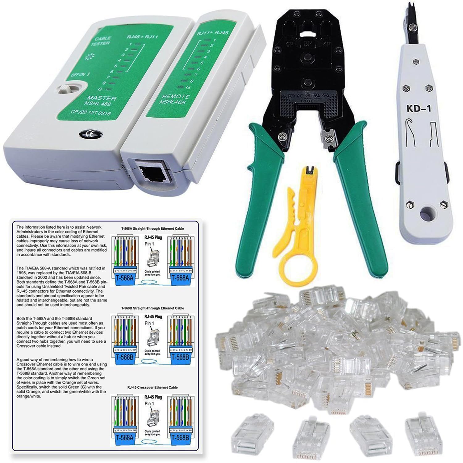 Hanumex RJ45 RJ11 Crimping Tool Combo Set - Includes KD-1 Punch Down Tool, Network Cable Tester, Ethernet Colour Coding Guide, 20 RJ45 Connectors - Networking Tool Kit (B0DFVQGH64) Amazon Price History, Amazon Price Tracker
