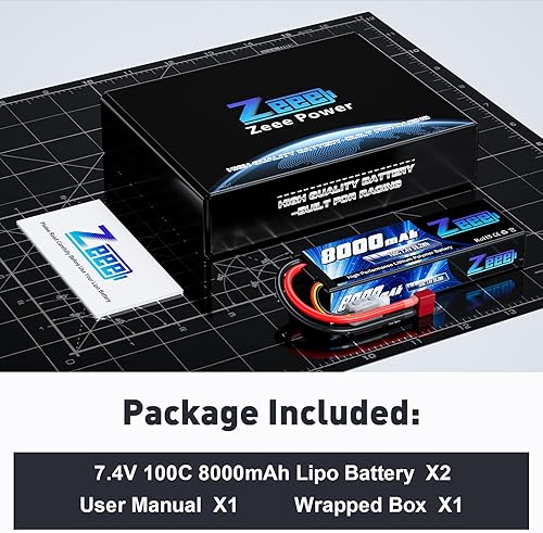 Miniatura 6 de Zeee 2S Lipo Battery 8000mAh 7.4V 100C Estuche rígido con enchufe T para coche RC camión, camión, barco, helicóptero (paquete de 2)