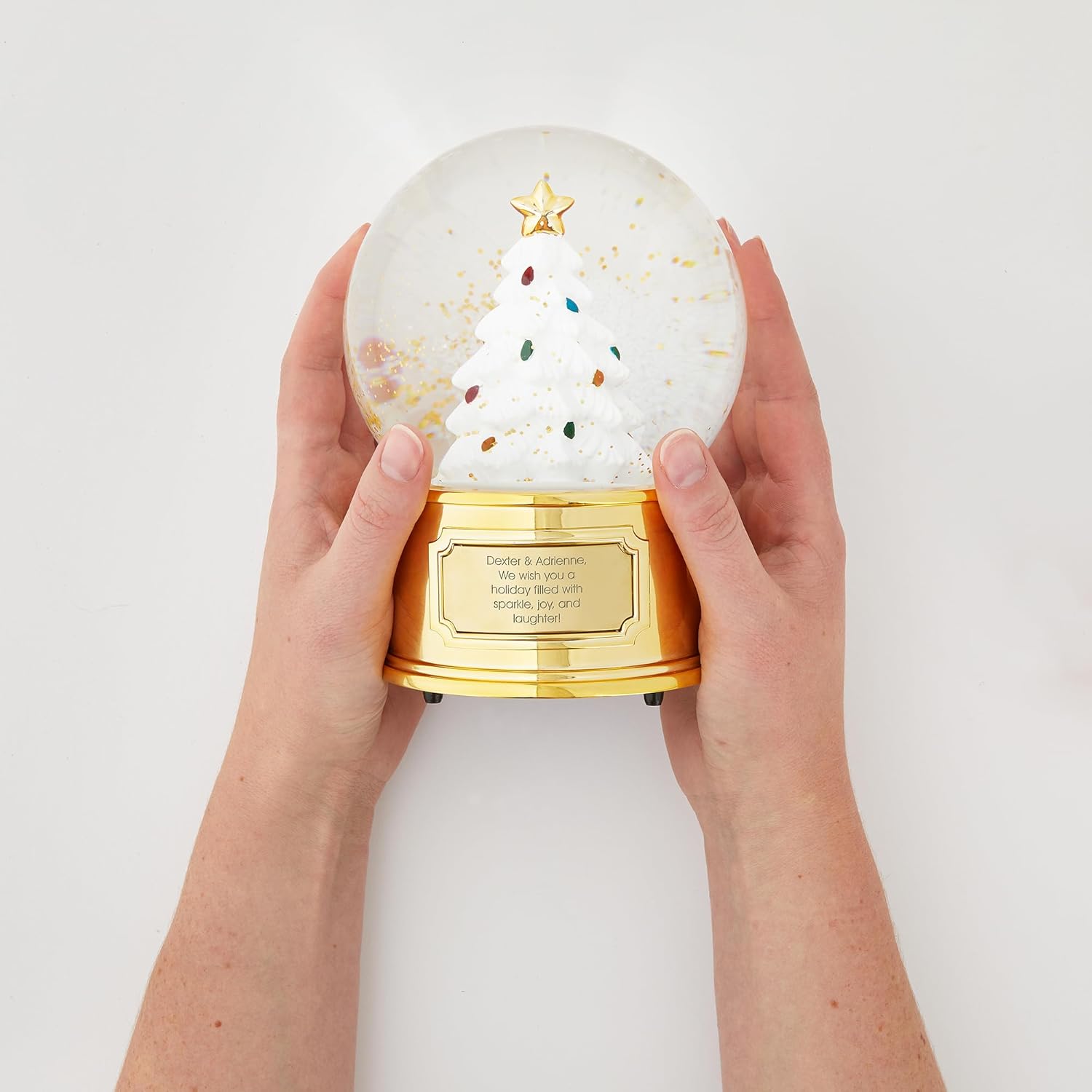 Things Remembered Engraved Light Up Christmas Tree Musical Snow Globe (Free Customization), Plays White Christmas Song